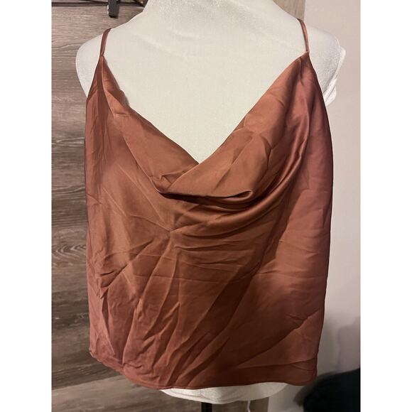OLM Rust Orange Cowl Neck Cropped Satin Cami Tank Top Women X Large - Picture 1 of 7